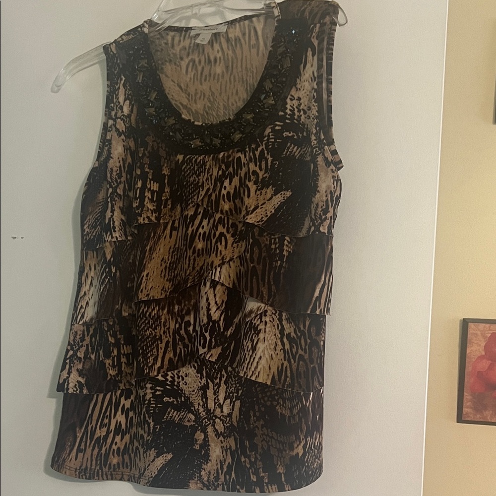 Dress Barn Brown Sleeveless Animal Print Tank Top